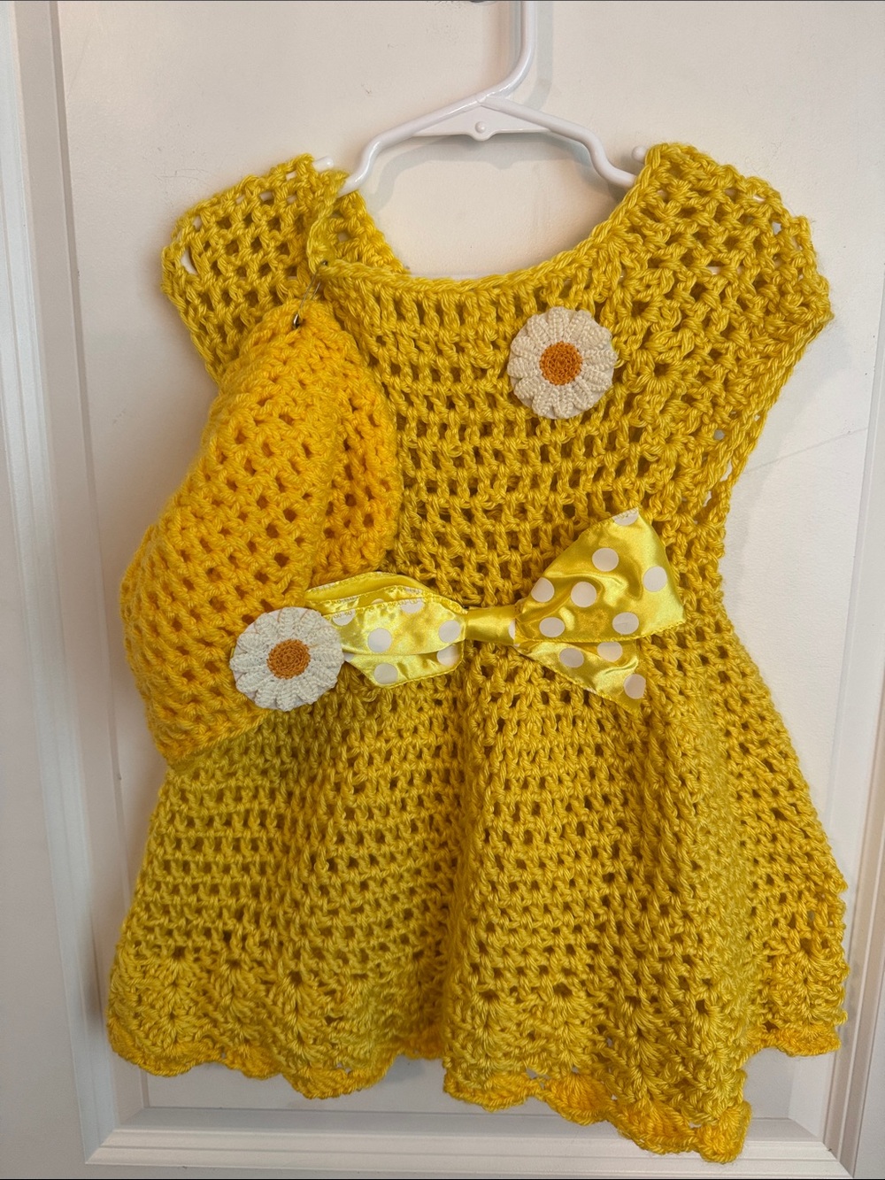 Hand-Crocheted Yellow Girls' Casual Dress with Daisy Accents